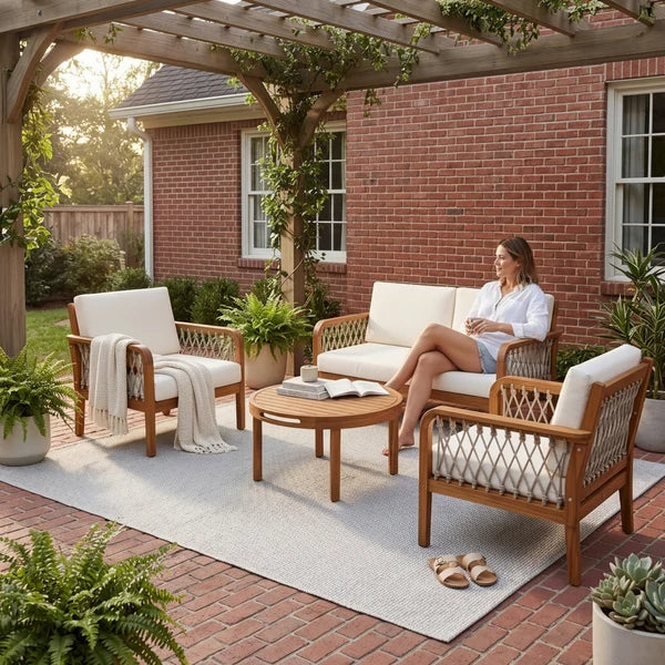 4-Piece Acacia Wood Outdoor Patio Furniture Set