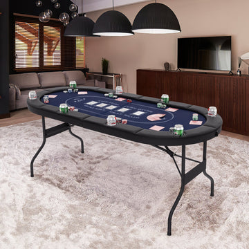 72 Inch Foldable Poker Table for 8 Players Portable Oval Card Board Game Table