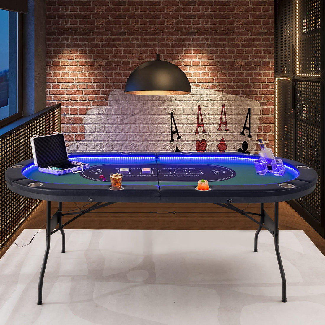 Foldable 10-Player Poker Table with LED Lights and USB Ports Ideal for Texas Casino