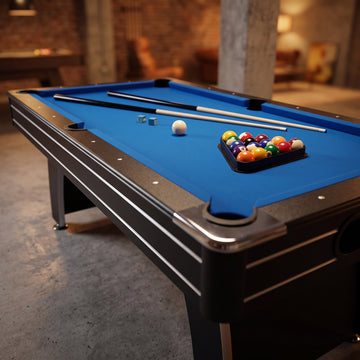 7 Ft Blue Top Pool Table with 2 Cues and Billiard Balls