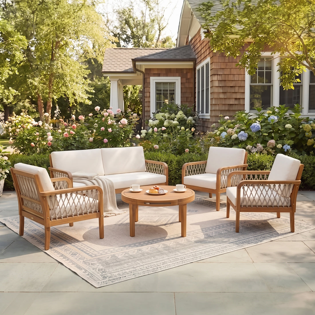 4-Piece Acacia Wood Outdoor Patio Furniture Set