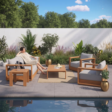 Tahoe 5-Piece Outdoor Patio Acacia Wood Furniture Set by Modway